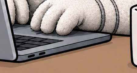the gloves on the keyboard, ten minutes before the airlock